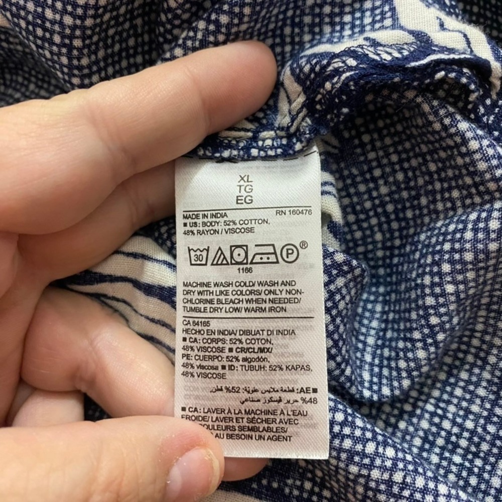 Old Navy Womens XL Navy Blue White Tropical Leaf Print Cotton Rayon Blouse Top - Picture 12 of 13